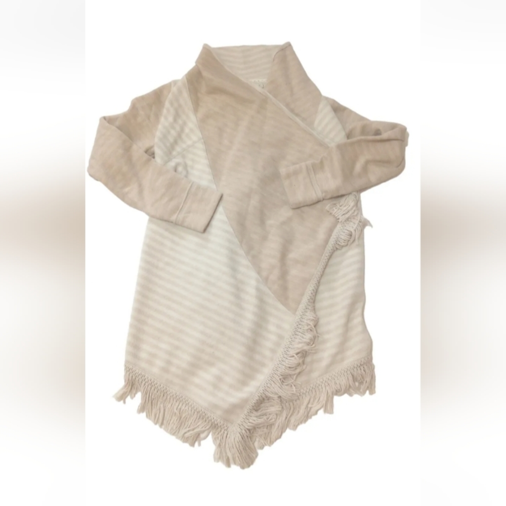 Anthropologie Monday Tuesday MTWTF XS Sweater Knit Cardigan Shawl Tassles Cream